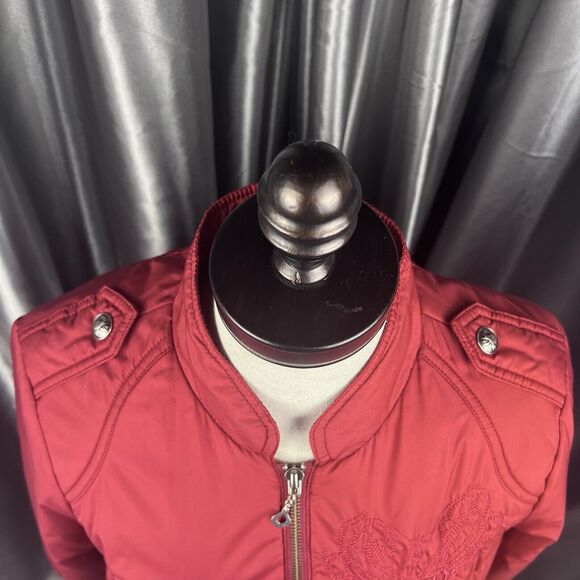 Harley-Davidson Women Sz S Puffer Jacket Dark Red Full Zip Embroidered Biker Y2K - Picture 14 of 17